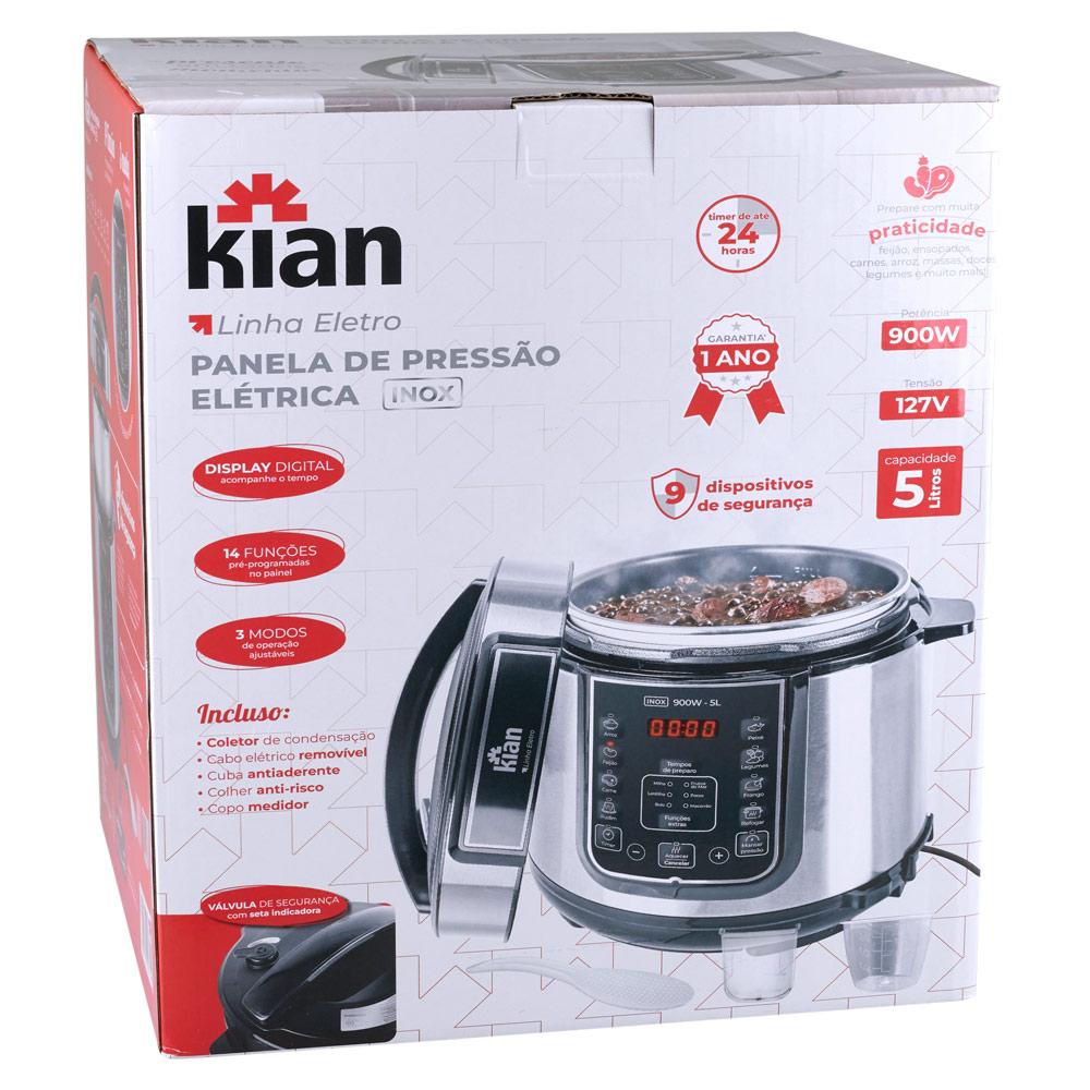 Panela de Pressão Elétrica 5L Kian PPE-101 Preta com Prata 127V Preto - 127V