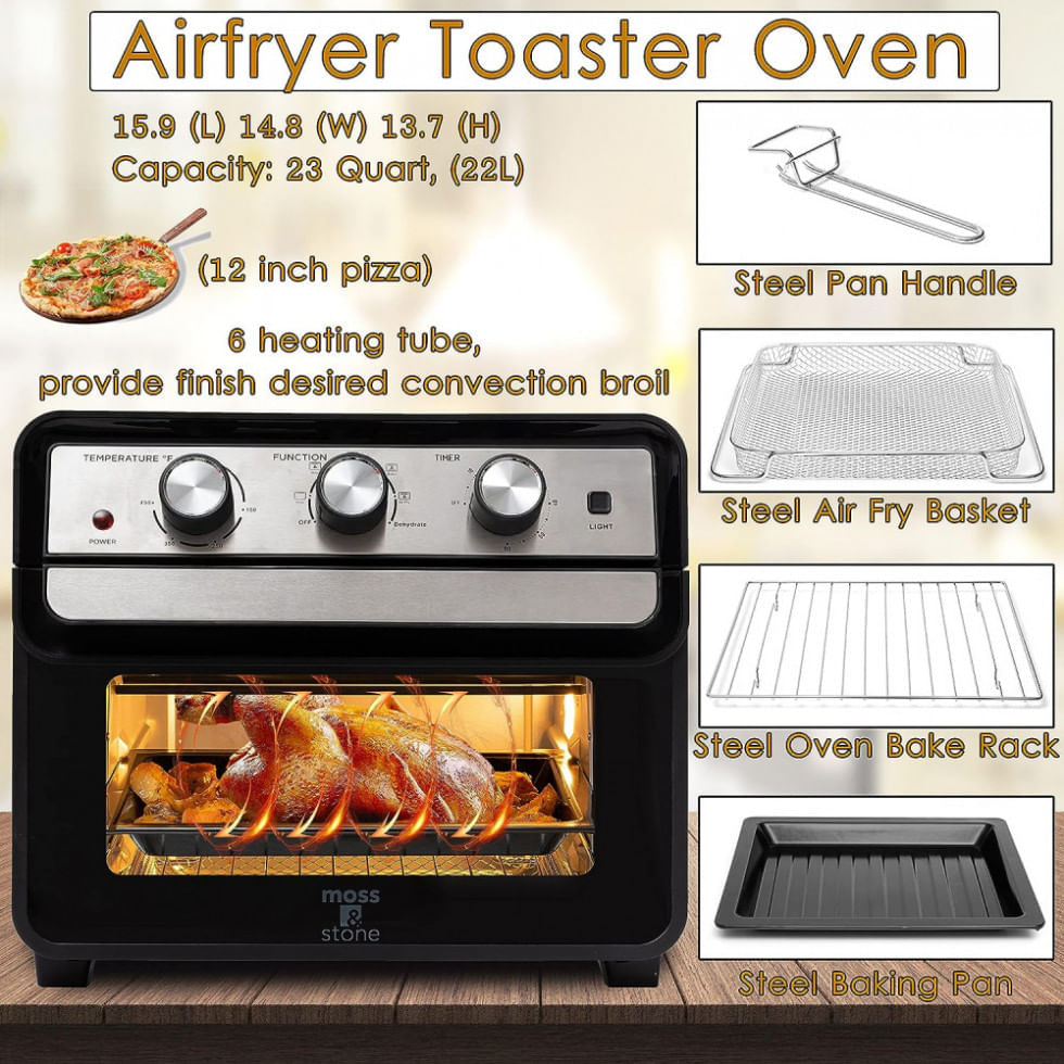 Miniatura Forno Elétrico de Bancada 22 Litros 6 em 1 com Função Airfryer, Aço Inoxidável, 110V 1700W, Moss Stone, Preto