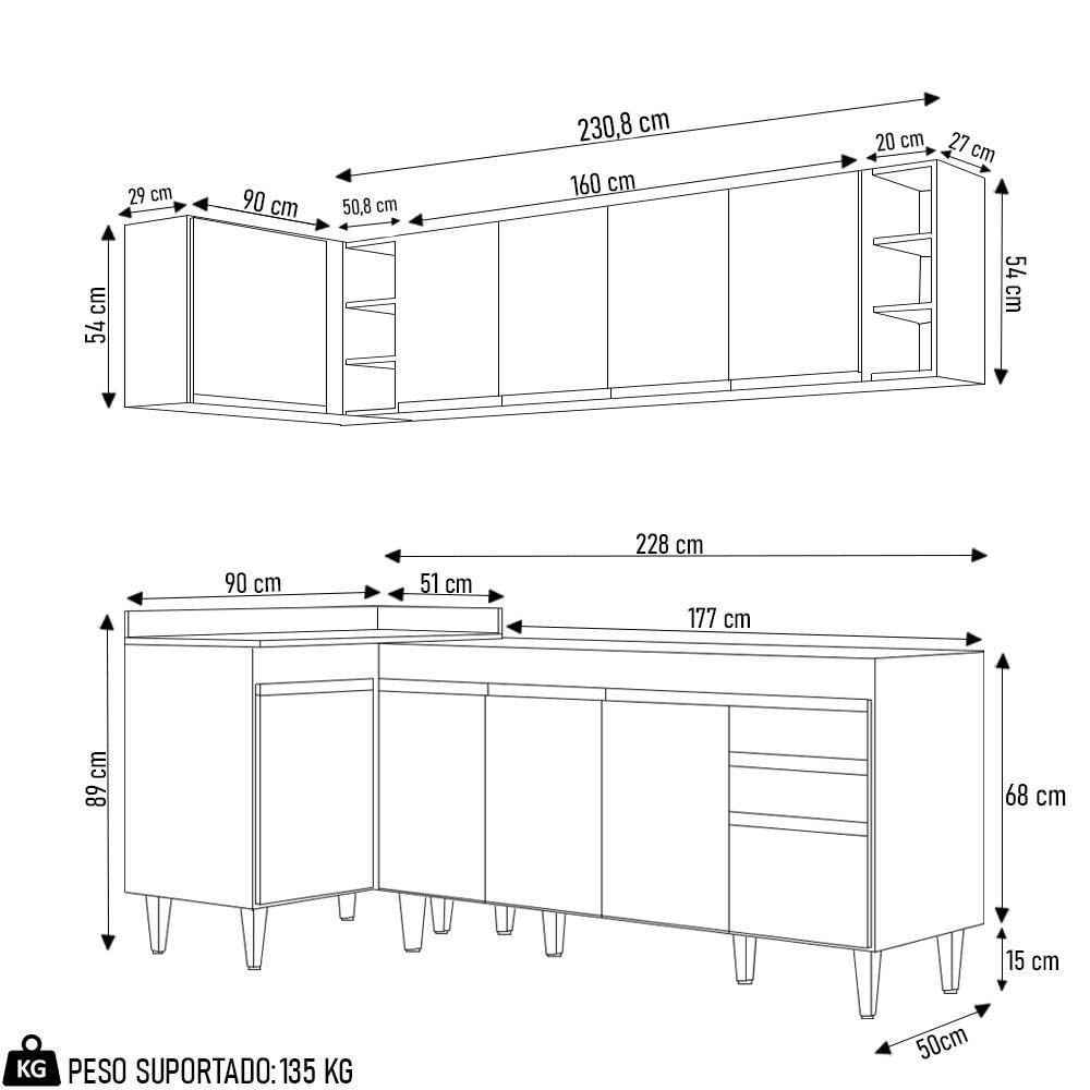 Miniatura Armário De Cozinha Modulado De Canto Direito 5 Peças Cp43 Balcão Sem Tampo Branco - Lumil