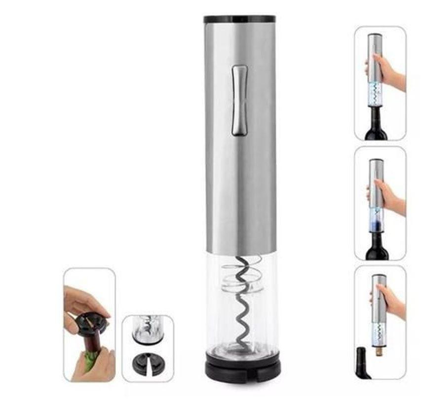 Miniatura Abridor De Vinho Saca-Rolhas Elétrico Automático A Pilhas Inox - Abridor elétrico - Vinho - 1
