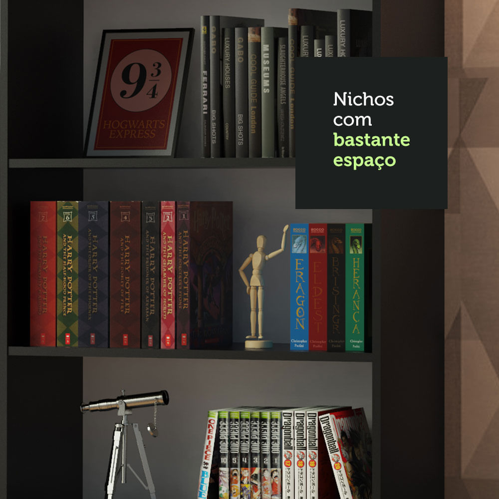 Miniatura Estante Livreiro Madesa 6908 com 6 Nichos Preto Cor:Preto