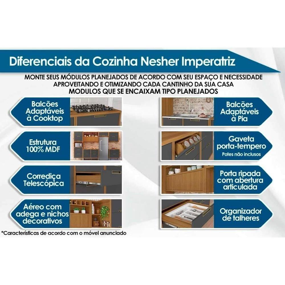 Miniatura Kit Cozinha Completa 6 Peças Imperatriz (3aéreos+2balcões+1paneleiro) C6p85 Freijo-off White - Nesher