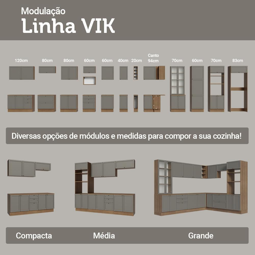 Armário de Cozinha Compacta 180 cm Rustic/Cinza Vik Madesa 01 Rustic/Cinza