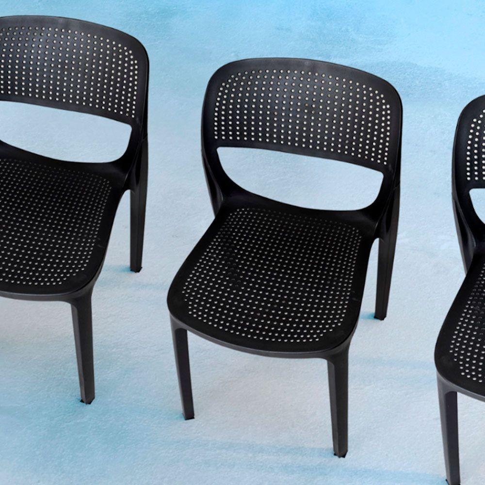 Conjunto 4 Cadeiras Zoe Polipropileno Preta Moderna Mobília Prata