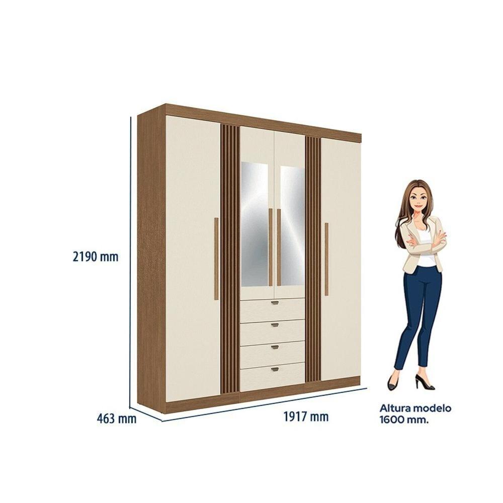 Miniatura Guarda-roupa 4 Portas 4 Gavetas com Espelho Mdp Aurora Jatobá/ Areia