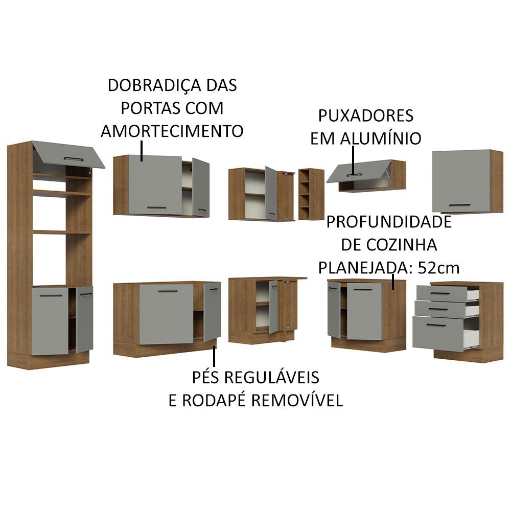 Miniatura Cozinha Completa de Canto Madesa Agata 479001 com Armário e Balcão (Sem Tampo e Pia) - Rustic/Cinza Rustic/Cinza