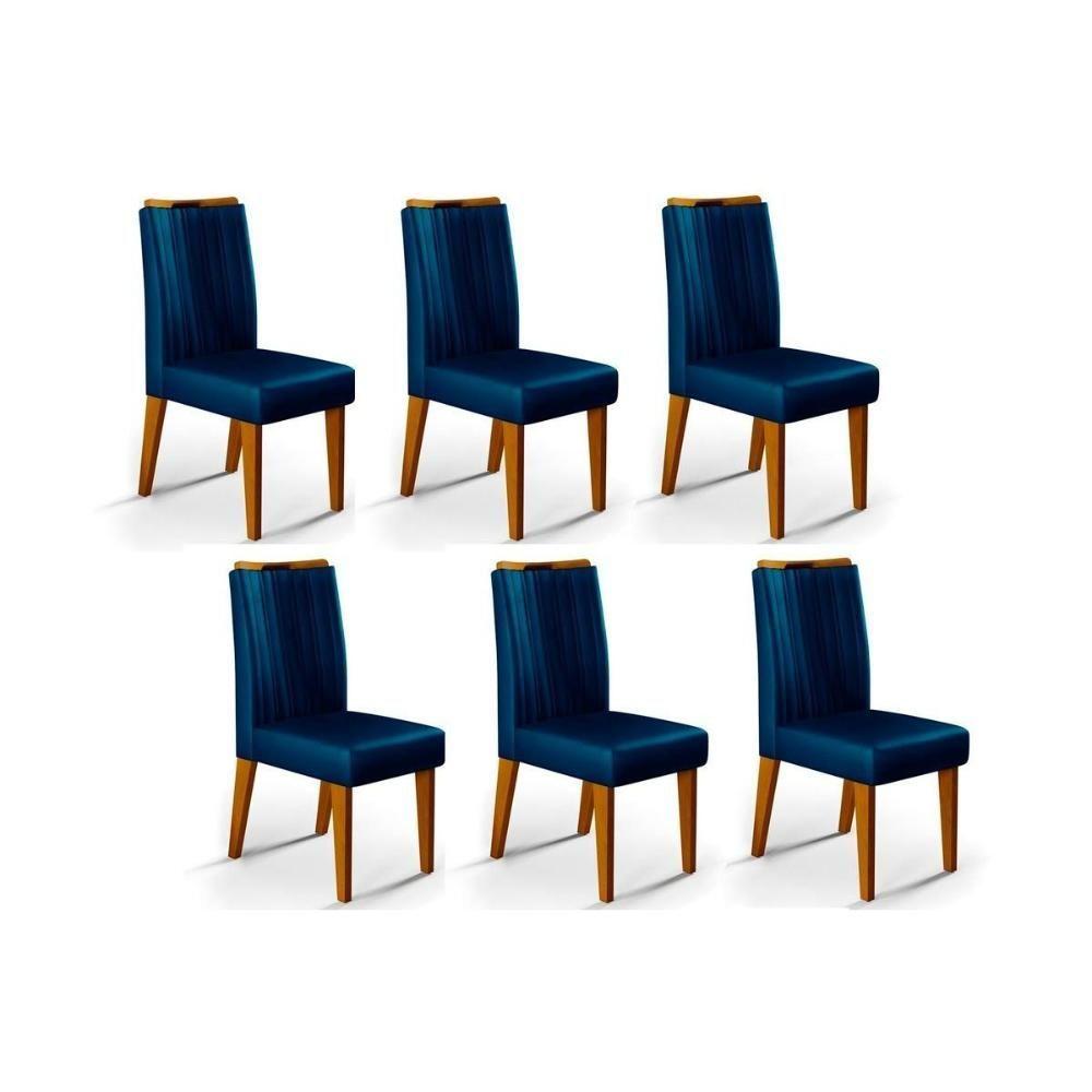 Miniatura Cadeira Sala de Jantar Isis Kit 6 Un Ipê Veludo Nav