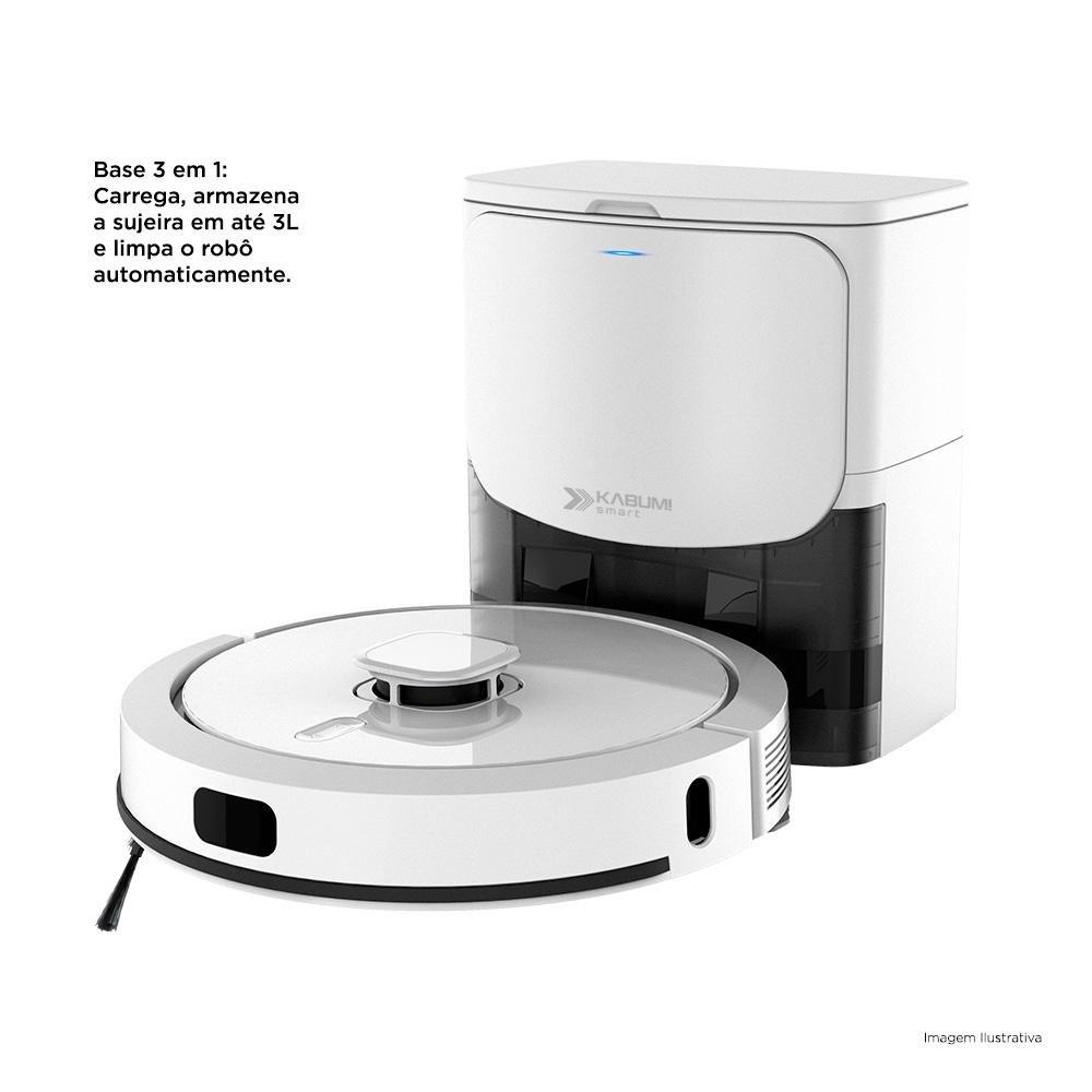 Robô Aspirador e Passa Pano KABUM! smart 900 - 5 Modos de Limpeza, Base 2 em 1, Mapeamento 3D - 127v - Branco - KBSF011