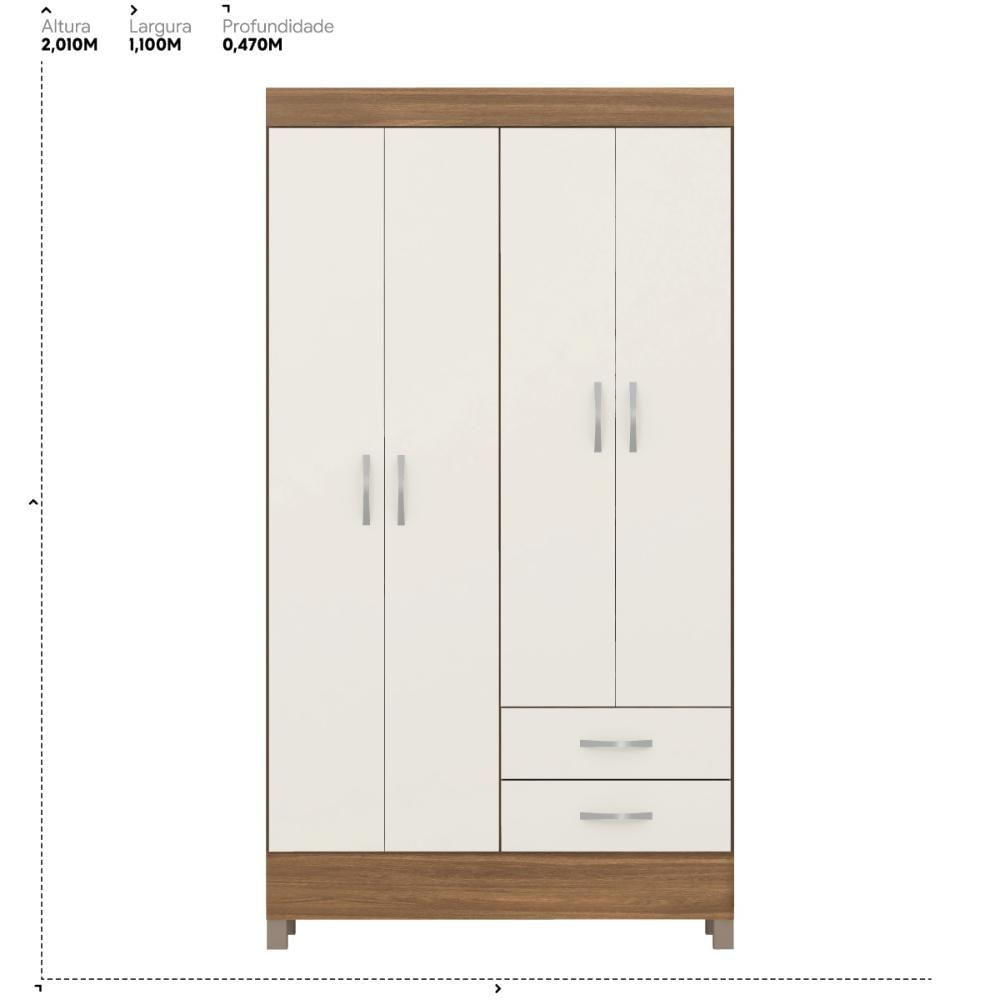 Miniatura Kit Guarda Roupa Solteiro 4 Portas Astro Cômoda Astral Amêndola Touch Off White