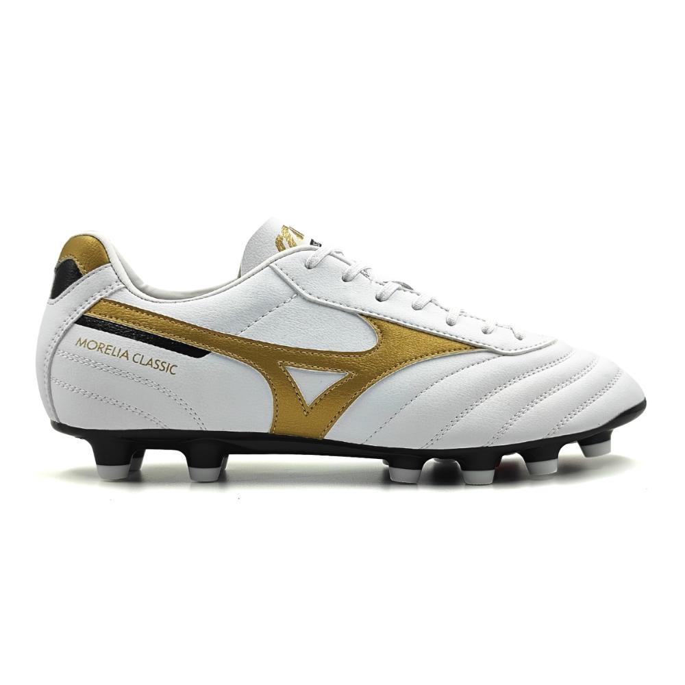 Miniatura Chuteira Mizuno Morelia Classic MD Campo BRANCO/DOURADO - 39