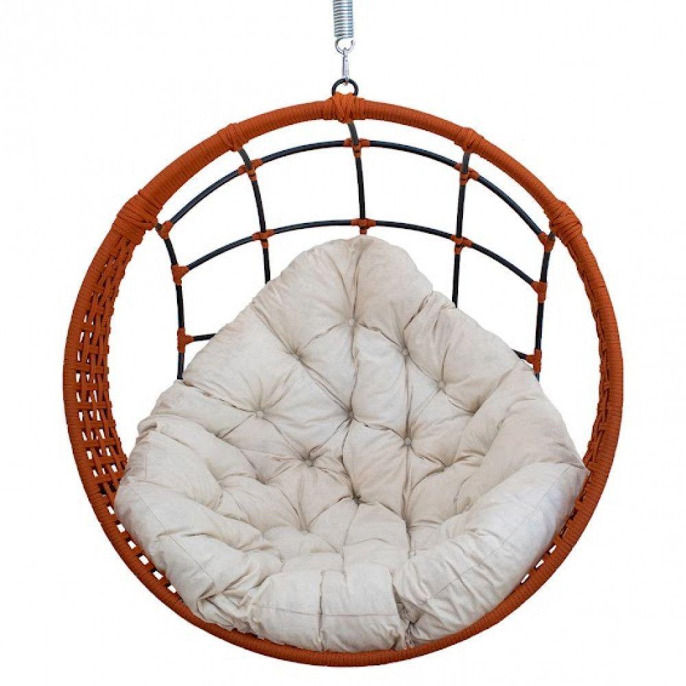 Miniatura Balanço Ninho Suspenso Em Corda Náutica Almofada Impermeável Ocre-branco