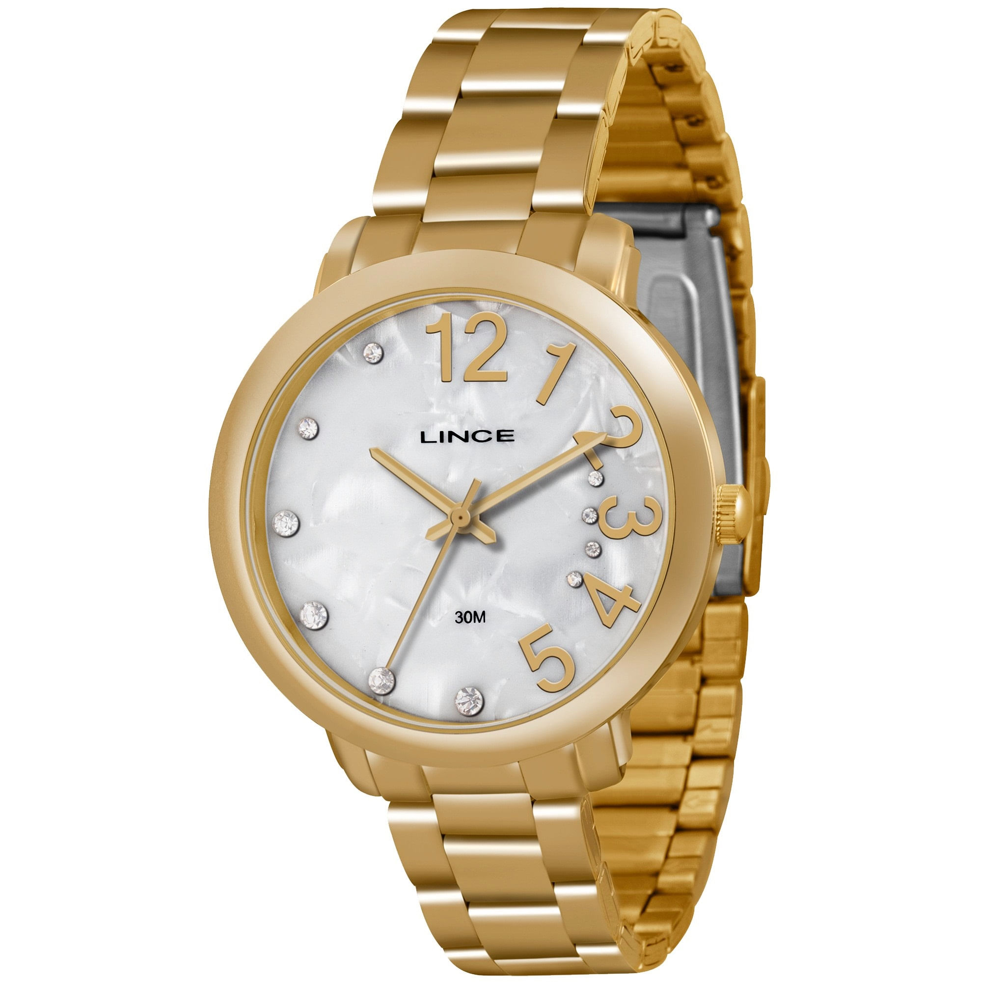 Miniatura Relogio Lince Feminino Dourado Fashion WR 30 metros LRGK041L