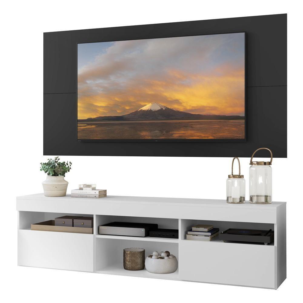 Miniatura Rack Com Painel Tv 65" Com 2 Portas Londres Multimóveis V3334 Branco/Preto Branco/Preto