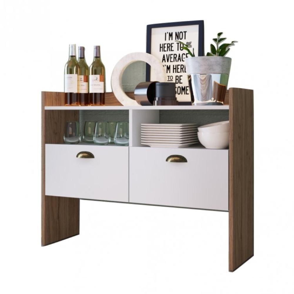 Conjunto Rack para TV até 48 Polegadas 2 Portas e Aparador 2 Portas 2 Nichos Estrela Estilare Branco Madeirado/Off White