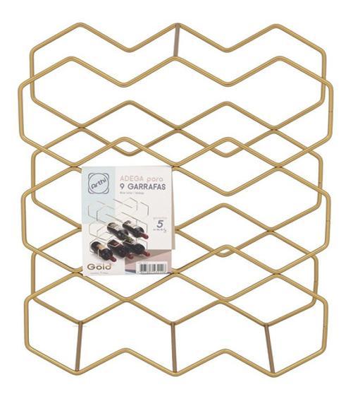 Miniatura Suporte Para Vinhos De Metal - Dourado - 9 Garrafas