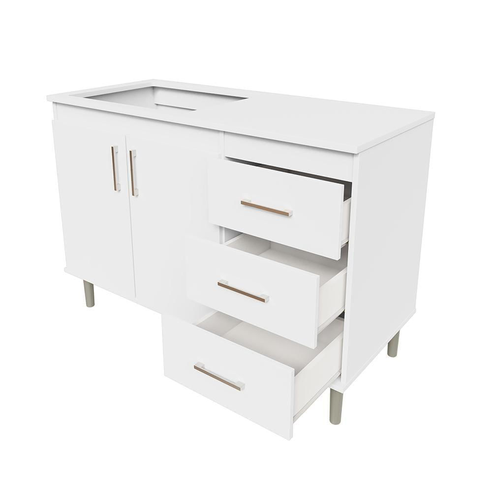 Miniatura Kit Bancada Ilha Para Cozinha + Balcão Para Cooktop 1,20m 5 Bocas 2 Portas E 3 Gavetas Turim Branco Branco