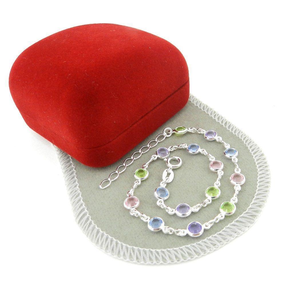 Pulseira Feminina 20/24Cm Colorida 5Mm Folheada Prata Pl488