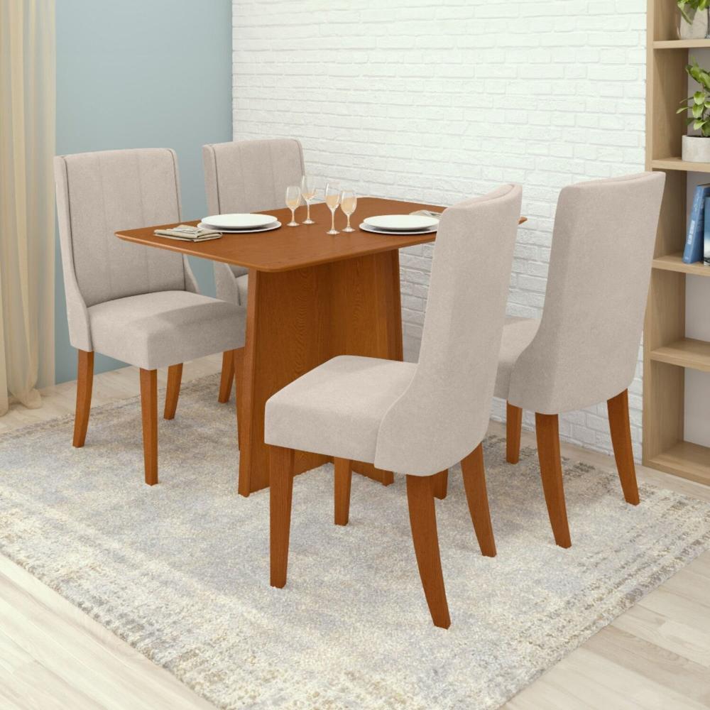 Miniatura Conjunto Mesa 120cm Celebrare Tampo Mdf no Glass e 4 Cadeiras Celina Frassino/ Creme