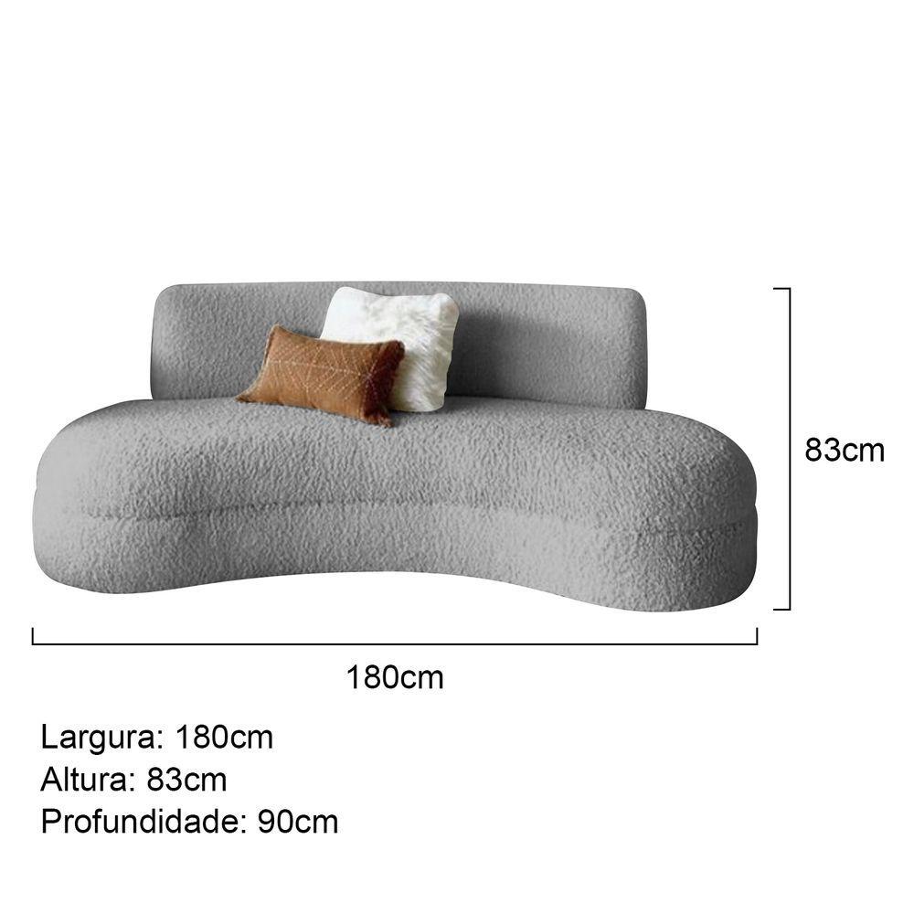Miniatura Sofá Divã Curvo Sala De Estar Maria 180 Cm Bouclé - Adj Decor Cor Cinza