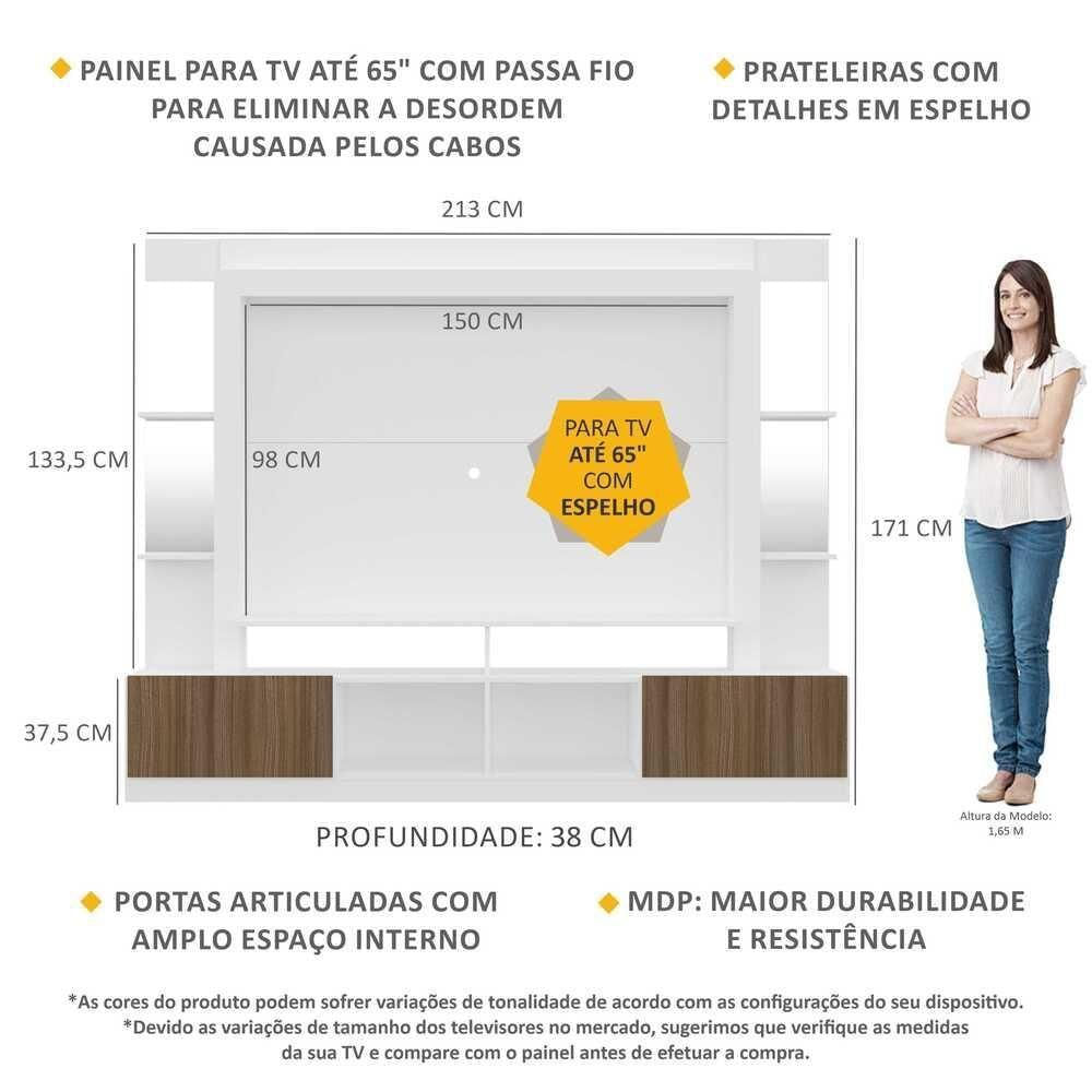 Miniatura Estante Tv 65" Prateleiras C/ Espelho Oslo Multimóveis V3393 Branca/Madeirada Branco/Madeirado