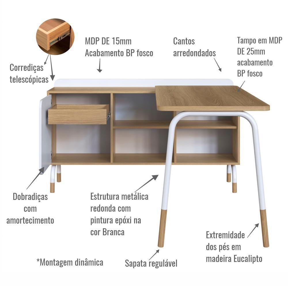 Mesa Escrivaninha Em L 28003 Hanover Branco Artesano Hanover Branco