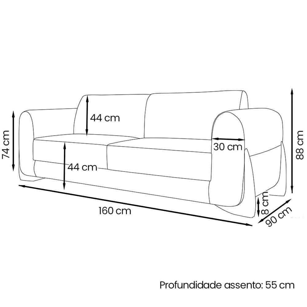 Sofa Jolie 2 Lugares 160cm Pes Boomerang Linho 211 Grigio Ezz Grigio