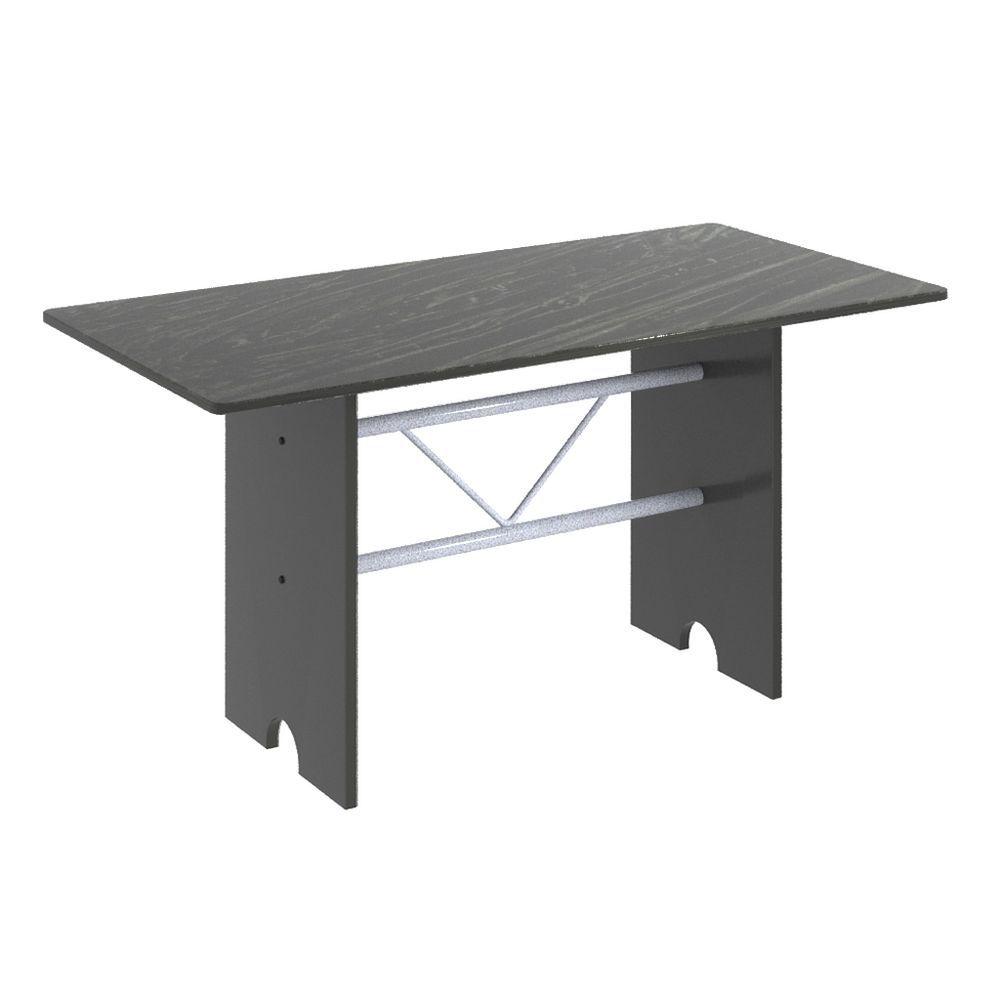 Miniatura Conjunto De Mesa Tubular 6 Cadeiras 140x75cm Mart Perola Com Tampo De Ardósia Lavínea Arabesco