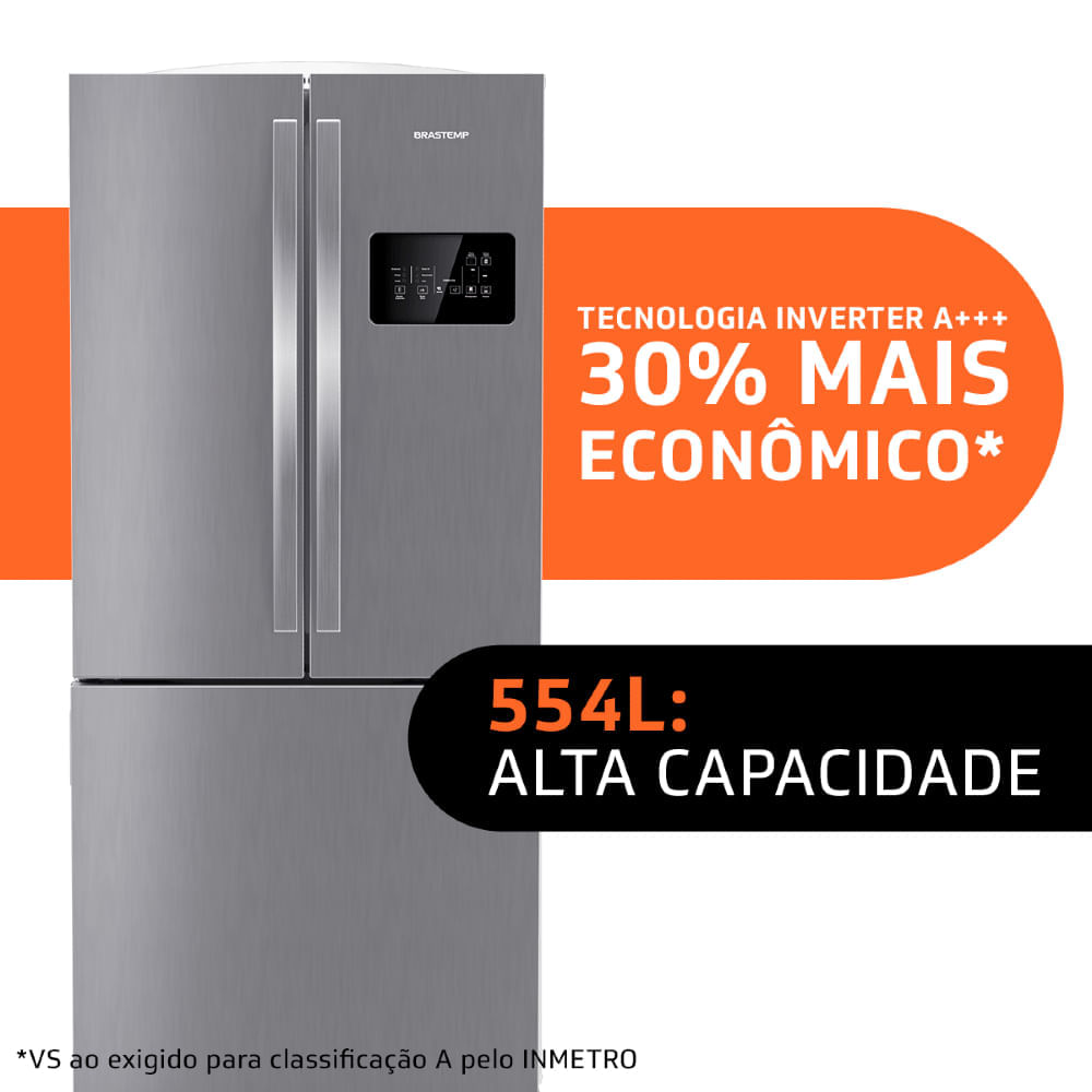 Miniatura Geladeira Brastemp Frost Free French Door A+++ 554 litros cor Inox - BRO85AK 110V