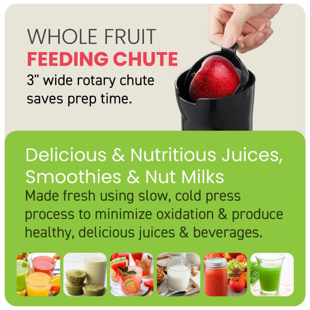 Miniatura Centrifuga de Frutas de Prensa Fria com Calha de Alimentação Para Até 3 Frutas Inteiras e Copo de 800mL, 110V 150W, El...