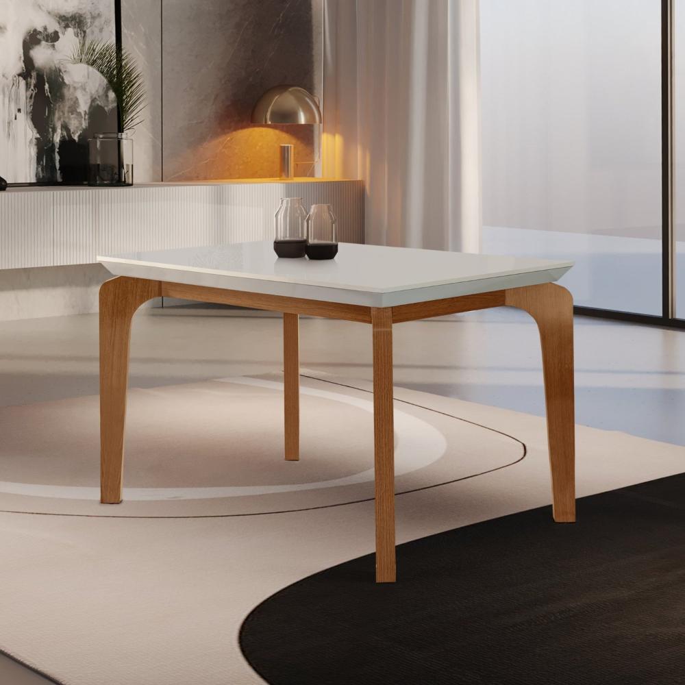 Miniatura Mesa 120cm Tampo MDF Canto Reto Dublin Rufato Off White/Imbuia