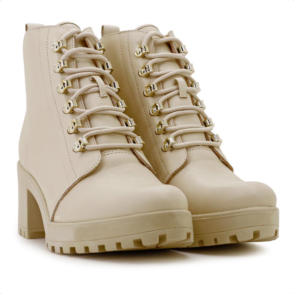 Miniatura Bota Coturno Ramarim Tratorado Cano Médio Feminino Creme - 34