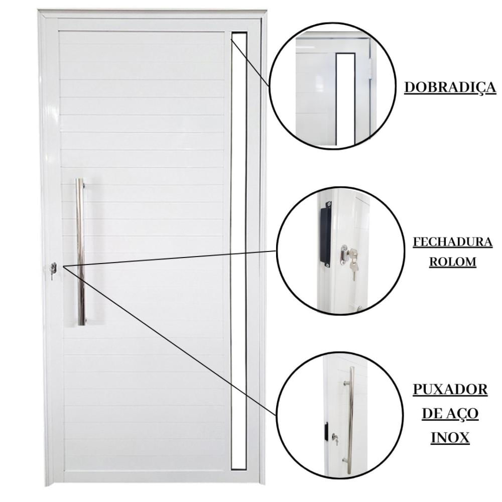 Miniatura Porta Lambril de Alumínio Esquerda 210 x 90cm com Visor Linha Veneza Esquadrias Bergamo Branco