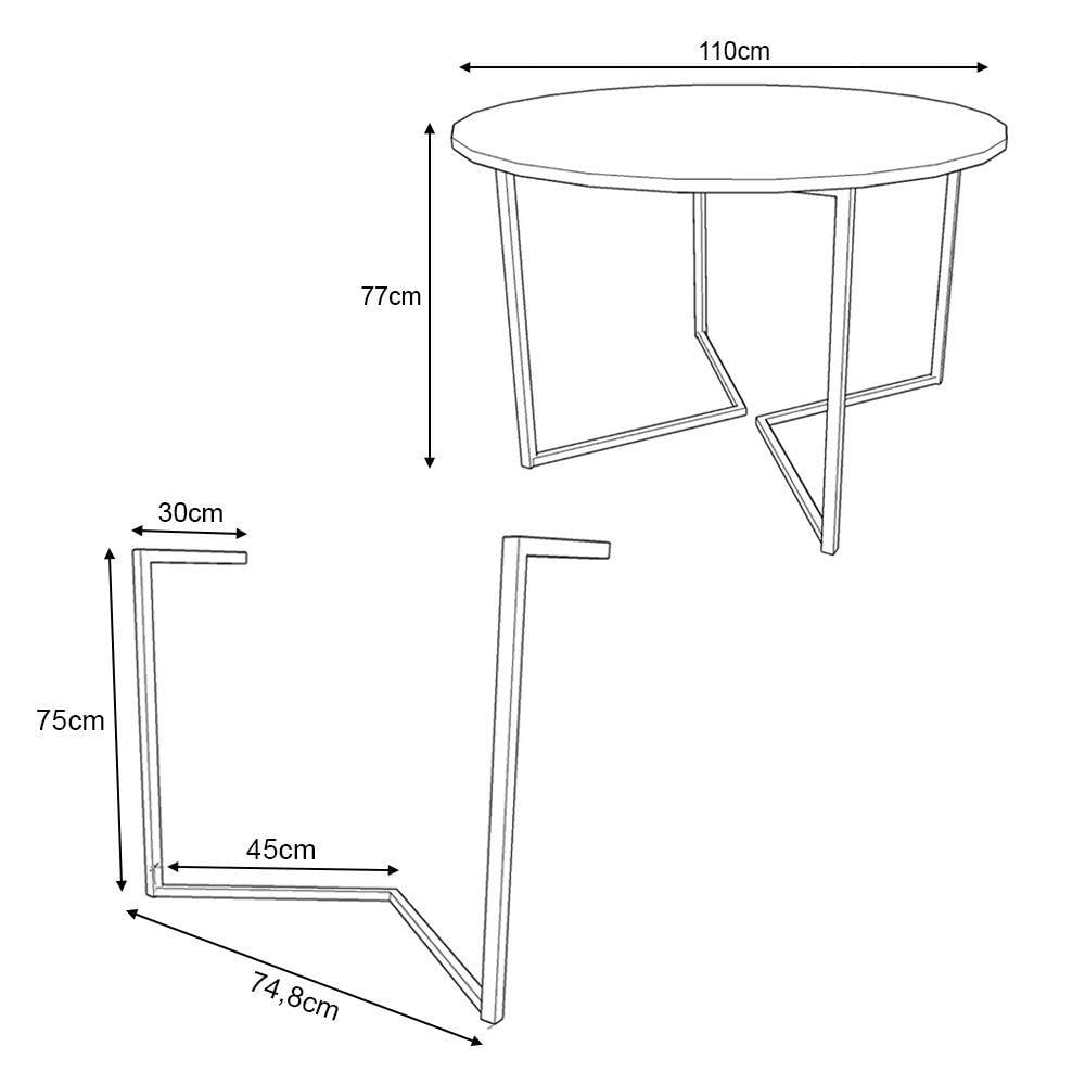 Miniatura Mesa Jantar Industrial Branca Base Cobre V Tampo 110Cm Redondo Cor: Branco