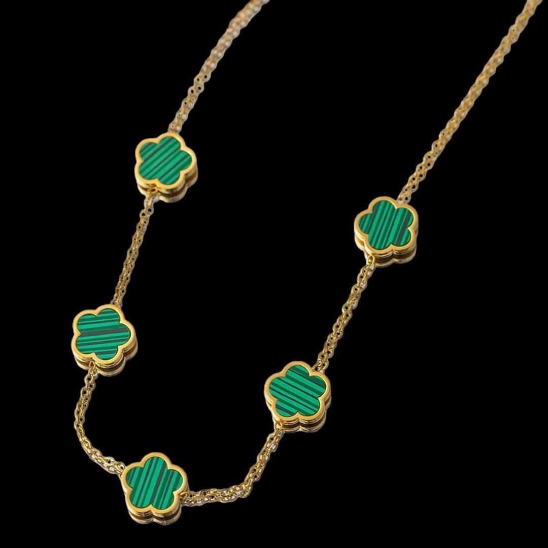 Miniatura Cordão Trevo Verde Flor - Banhado A Ouro 18K