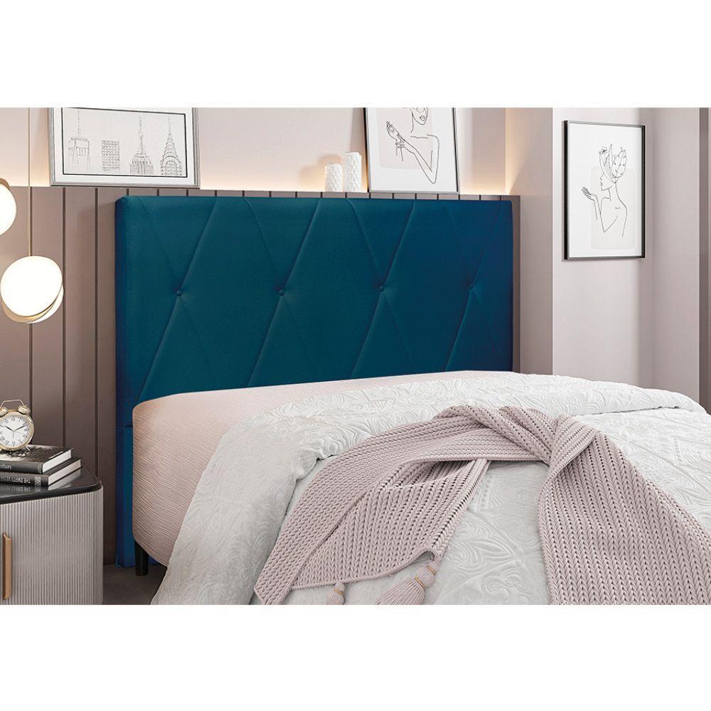 Miniatura Cabeceira Cama Box Casal 140 Cm Aquilla Veludo Azul Marinho S04 - D'rossi