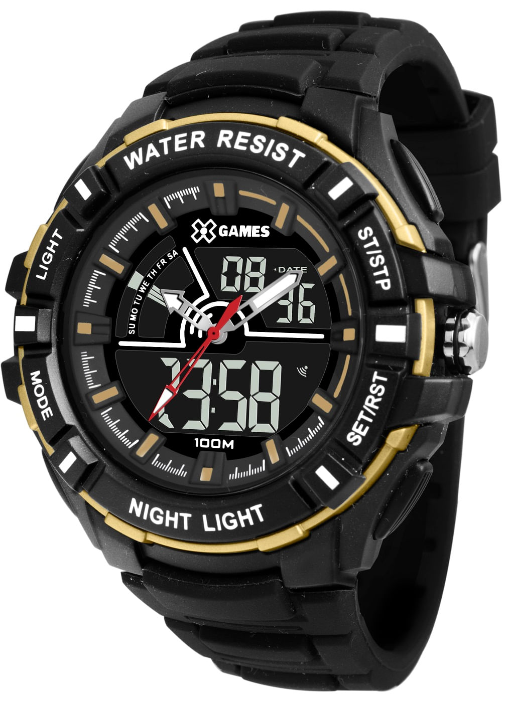 Miniatura Relógio Masculino X-Games Anadigi Xmppa244 Dourado Negativo