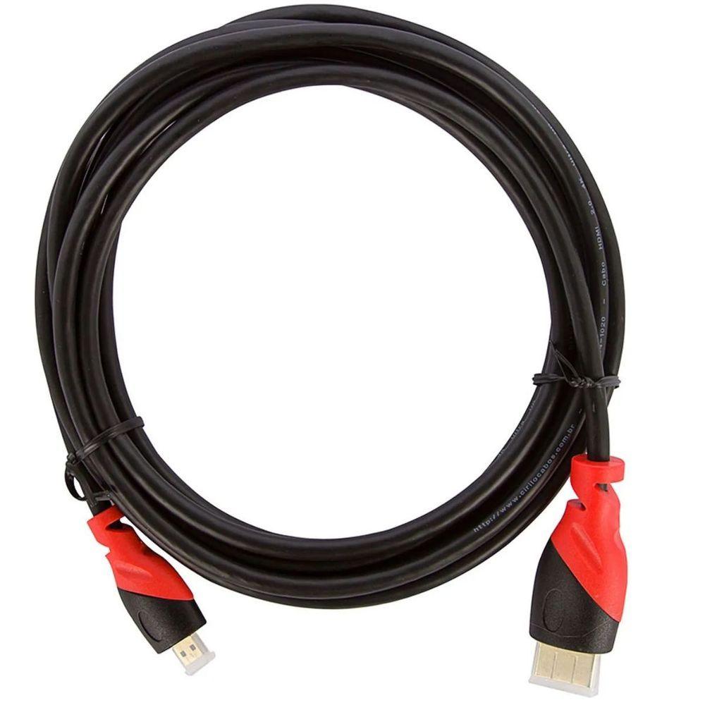 Miniatura Cabo Micro Hdmi Para Hdmi 2.0, Ultra Hd, 4k, 3d, 2 Metros
