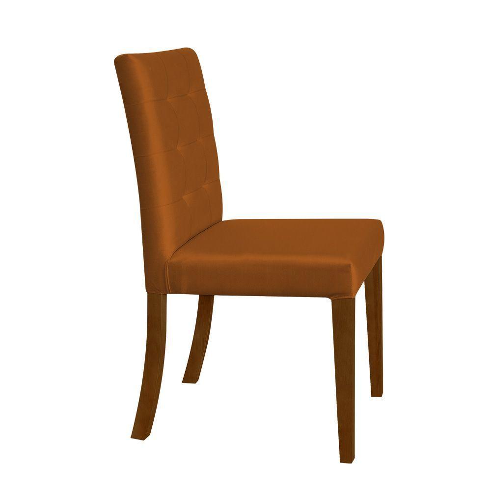 Miniatura Kit 4 Cadeiras De Jantar Modernas Estofadas Em Veludo Terracota Base Madeira Maciça Imbui Laranja