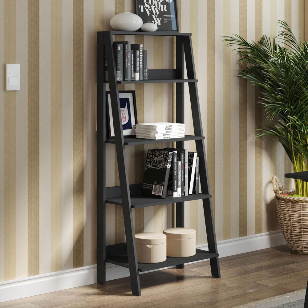 Miniatura Estante Escada para Livros com 4 Prateleiras Madesa Preto