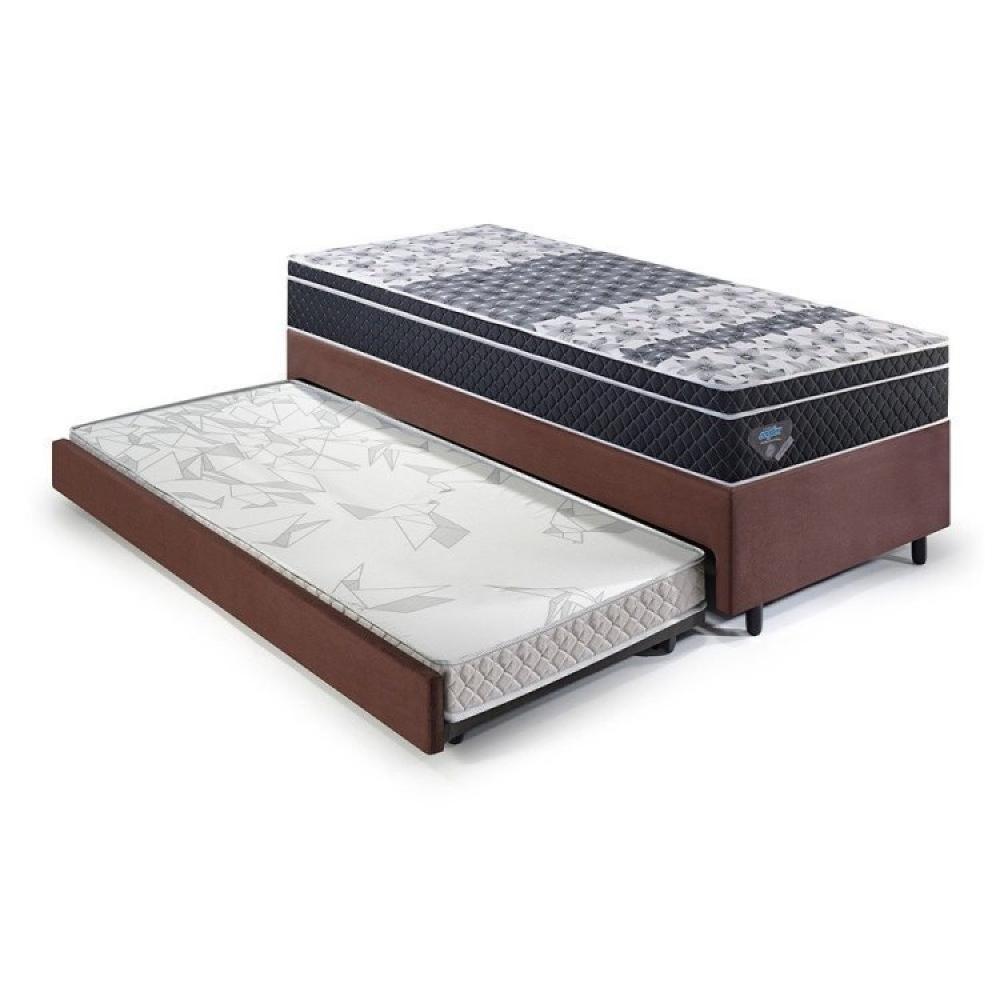 Miniatura Bicama Box Solteiro King com Colchão Gran Sleep Ecoflex Molas Verticoil Suede 96x203cm Marrom