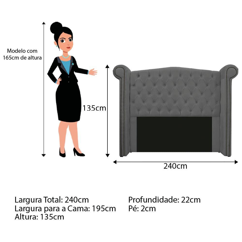 Miniatura Cabeceira Veneza 195 Cm King Size Suede Cinza