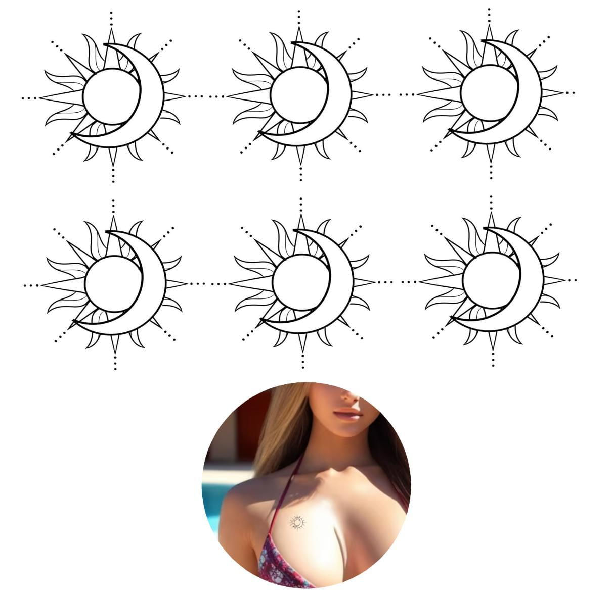 Miniatura Tatuagem Temporária Sol Lua Moda Do Ano