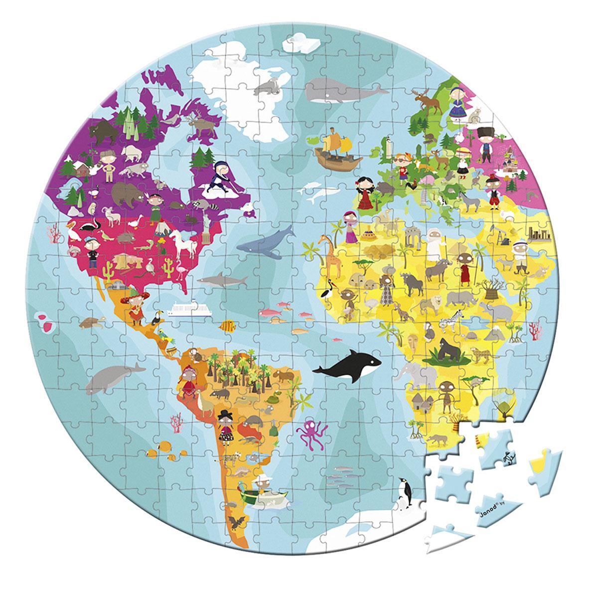 Miniatura Quebra-cabeça Mapa Mundi Dupla Face 208 peças Madeira Janod
