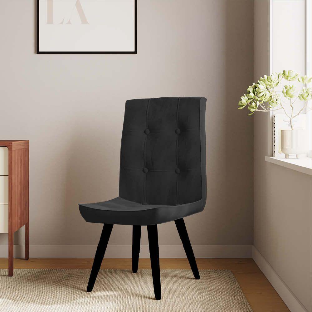 Miniatura Conjunto 03 Cadeira De Jantar Drop Com Botão Base Pé Palito Preto Suede Preto