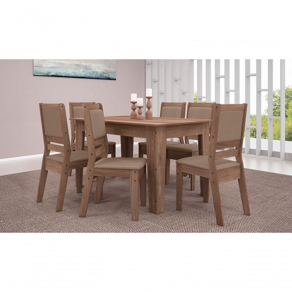 Conjunto Mesa Sala Jantar 6 Cadeiras 1,35M Genebra Amêndoa