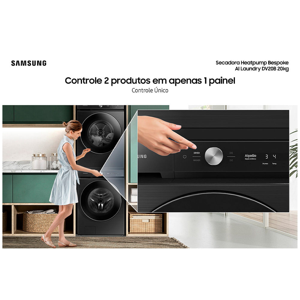 Miniatura Secadora Elétrica Bespoke AI Laundry Heatpump DV20B Black 20kg 220