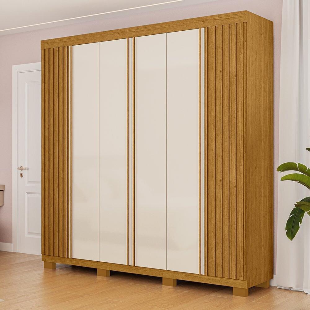 Miniatura Guarda-roupa Casal 230,10cm 6 Portas Ripado 6 Gavetas 100% Mdf Magnólia Cinamomo/Off White