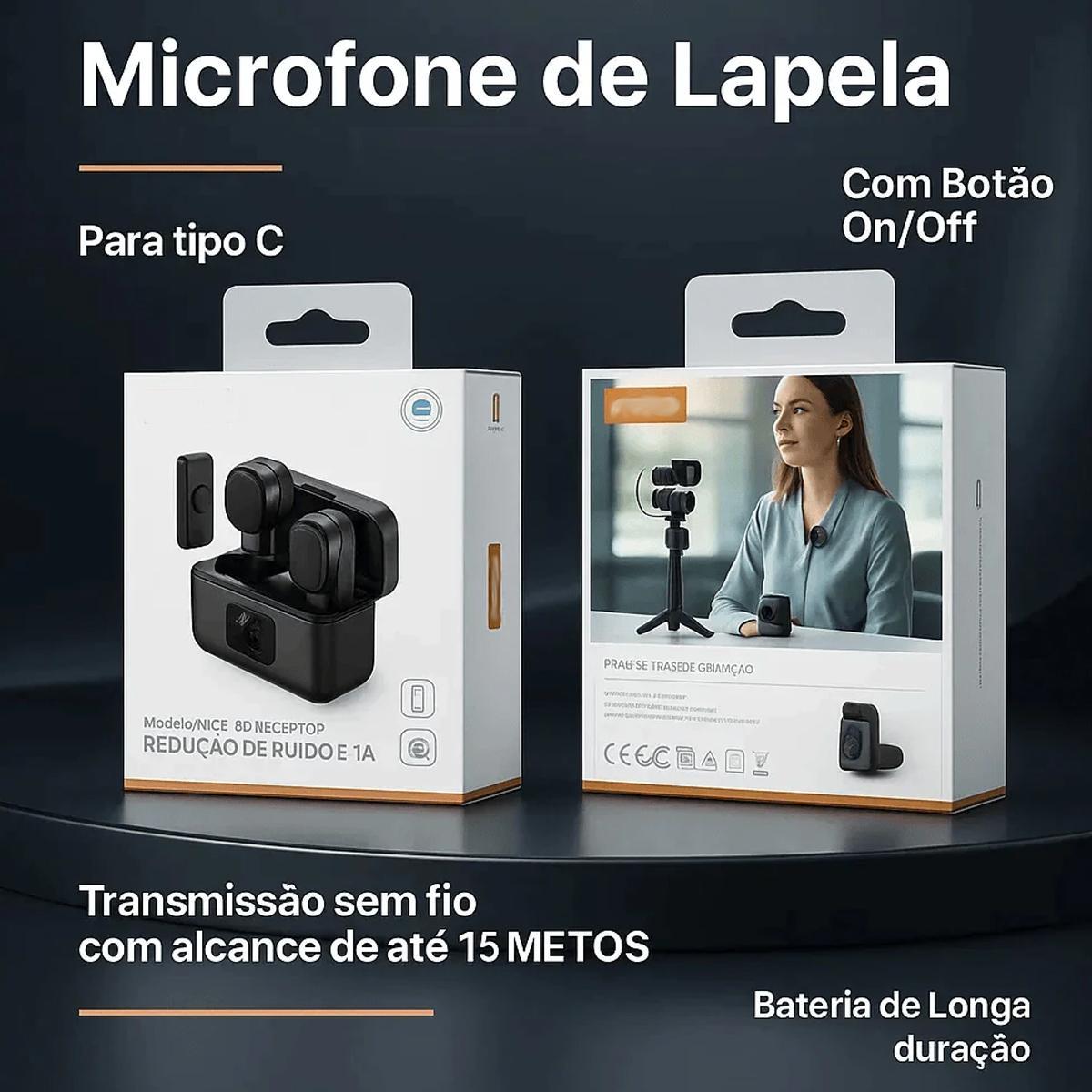 Miniatura Microfone De Lapela Duplo Anti Ruído Sem Fio Redondo Premium