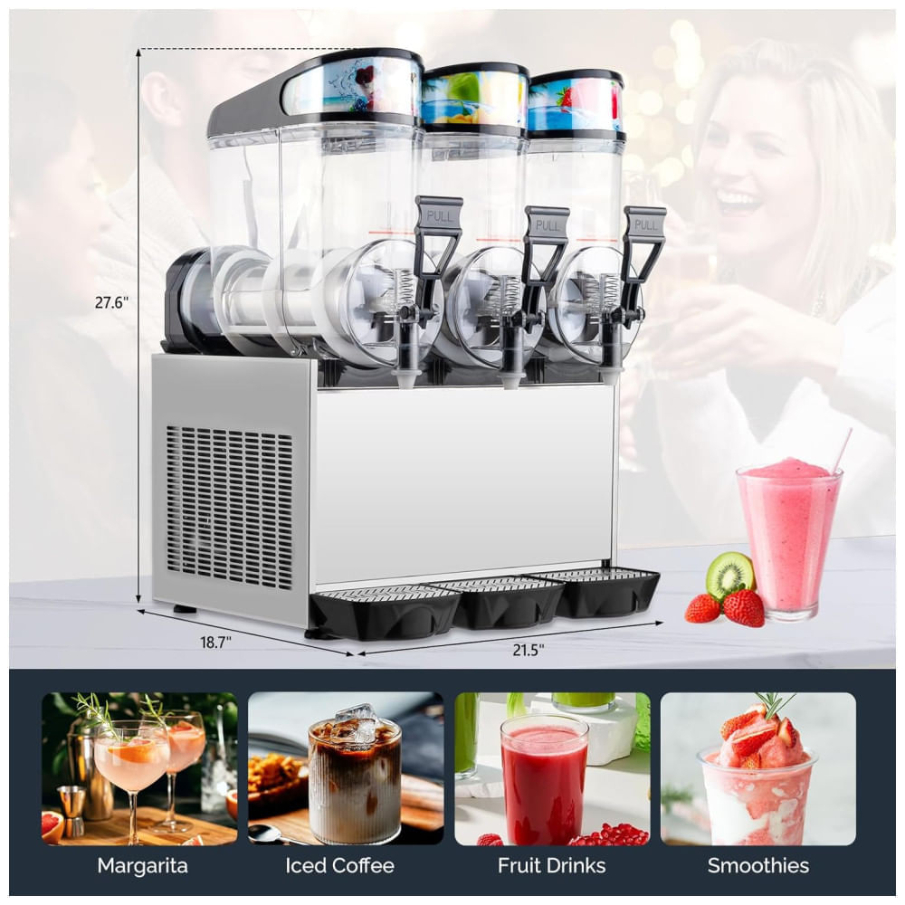 Miniatura Máquina de Frozen ROVSUN, 45L X 3 Tanques de Slushie, Eficiente em Resfriamento para Casa, Restaurante, Bar e Festas