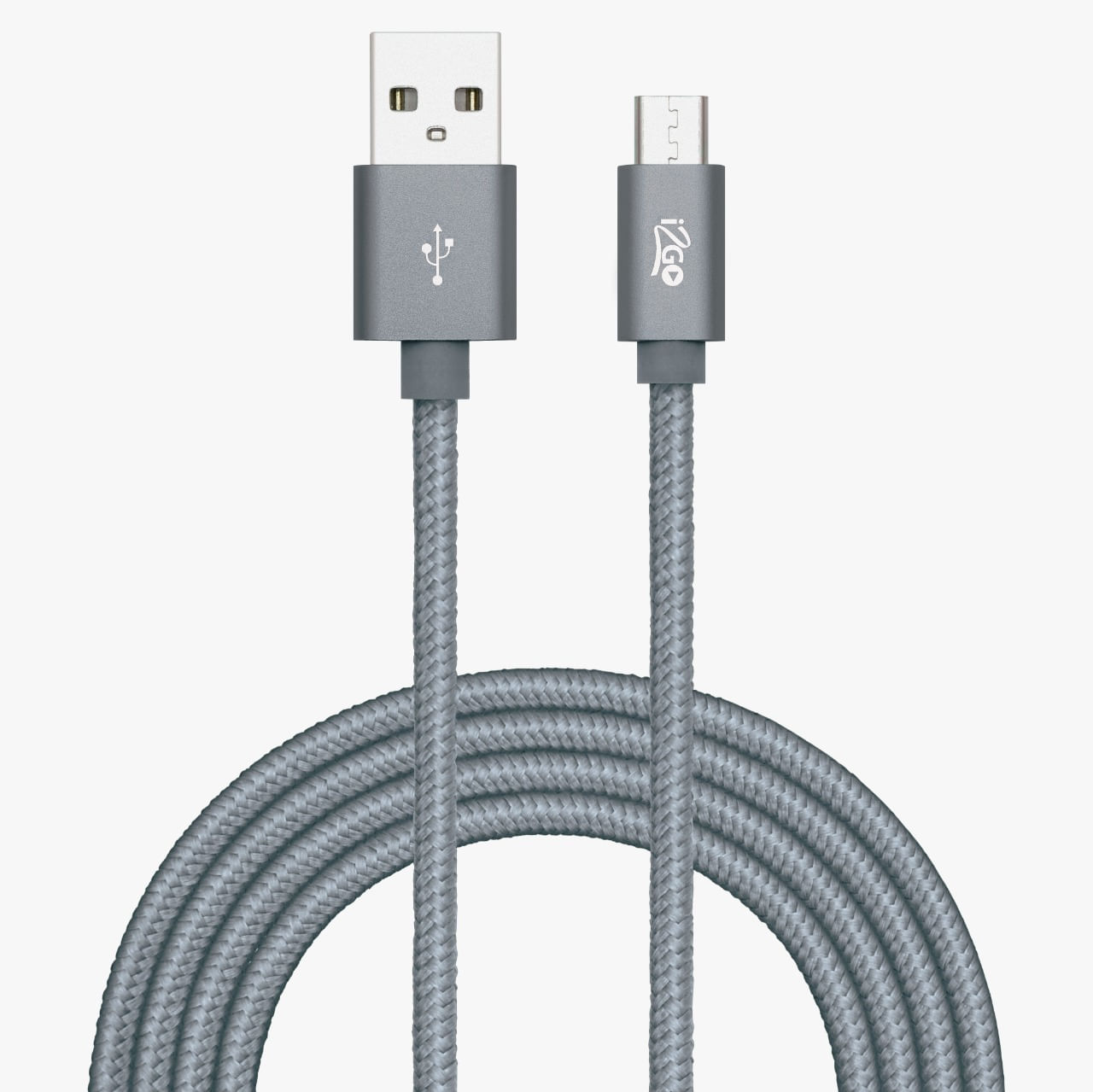Miniatura Cabo Micro-Usb 2 Metros 2,4 Amps Nylon Cor Chumbo - I2Go Pro